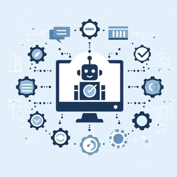 DALL·E 2024-06-26 16.44.55 - A simple and modern image representing the concept of Robotic Process Automation (RPA). The image features icons of a robot and gears, symbolizing aut