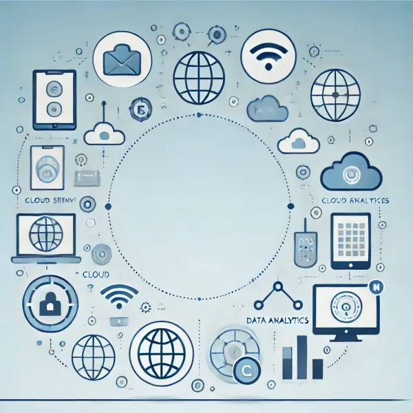 DALL·E 2024-06-26 18.06.16 - A simple and modern image representing the concept of digital transformation consulting. The image features icons of digital devices, cloud services,