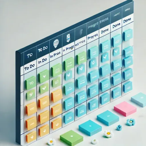 DALL·E 2024-06-26 16.32.12 - A clean and modern image representing the concept of IT project management using Kanban or Scrum methodologies. The image features a Kanban board with