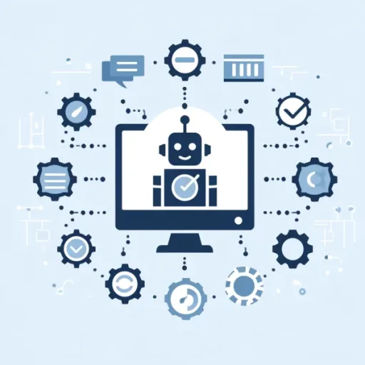 DALL·E 2024-06-26 16.44.55 - A simple and modern image representing the concept of Robotic Process Automation (RPA). The image features icons of a robot and gears, symbolizing aut