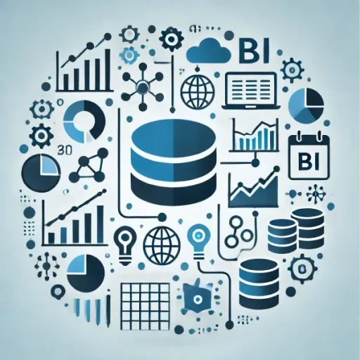 DALL·E 2024-06-26 17.10.03 - A simple and modern image representing the concept of data management and analysis with Business Intelligence (BI). The image features icons of graphs