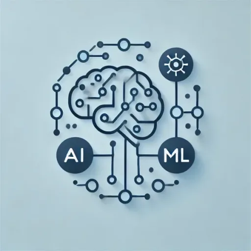 DALL·E 2024-06-26 17.25.42 - A simple and modern image representing the concept of Artificial Intelligence (AI) and Machine Learning (ML). The image features icons of a brain with